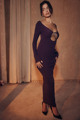 Robe longue en maille côtelée raisin